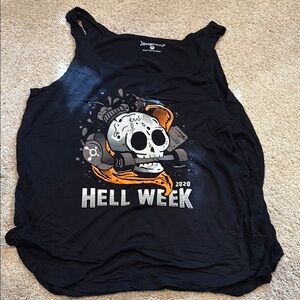 Hell Week Skull Graphic Tank Top - Black with Orange & White
